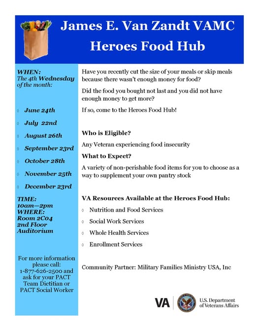 Flyer for Heroes Food Hub — James E. Van Zandt VA Medical Center