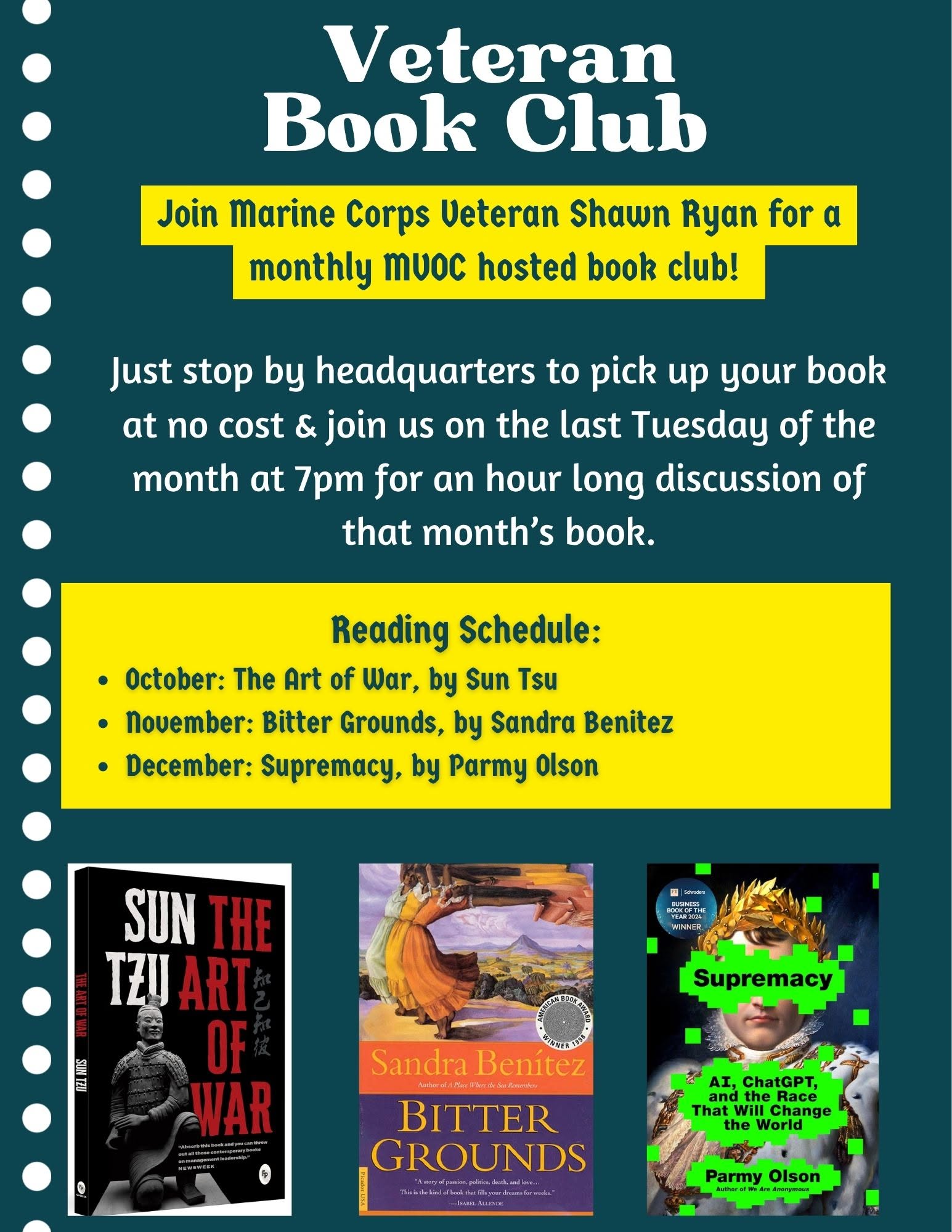 Flyer for Veteran Book Club — Montachusett Veterans Outreach Center, Gardner