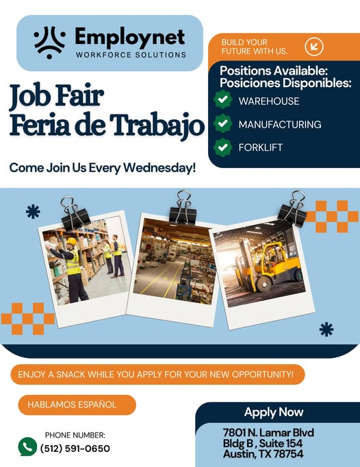 Flyer for Employnet Job Fair / Feria de Trabajo — Every Wednesday