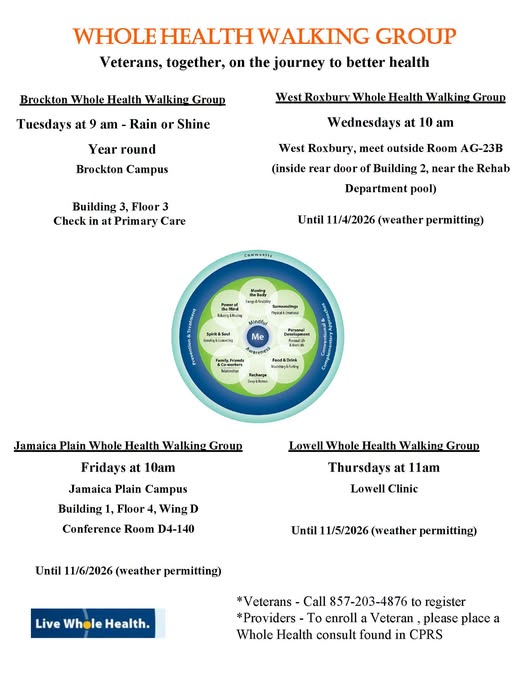 Flyer for Whole Health Walking Group — Brockton VA Campus