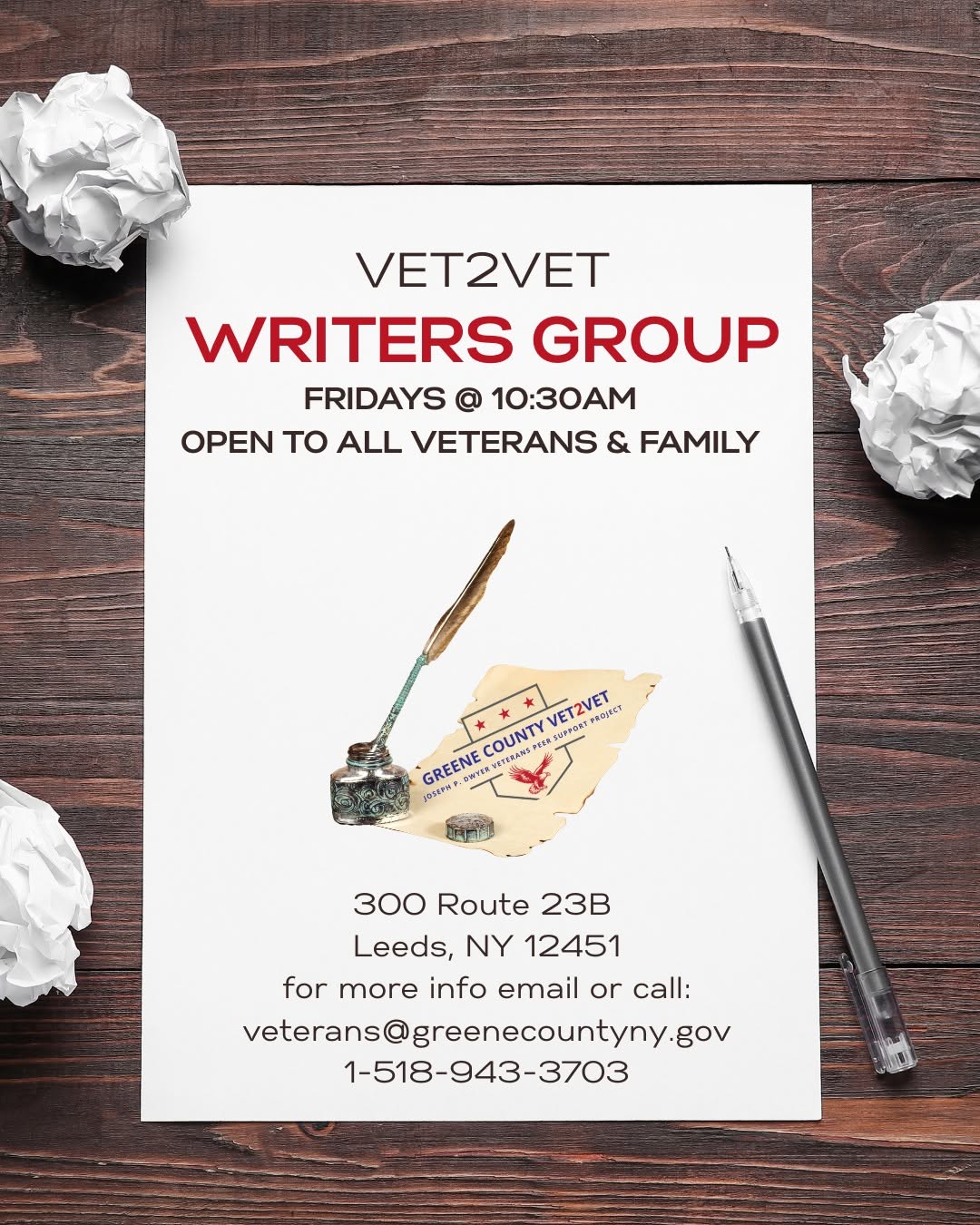 Flyer for Vet2Vet Writers Group