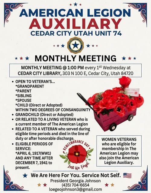Flyer for American Legion Auxiliary Unit 74 — Monthly Meeting