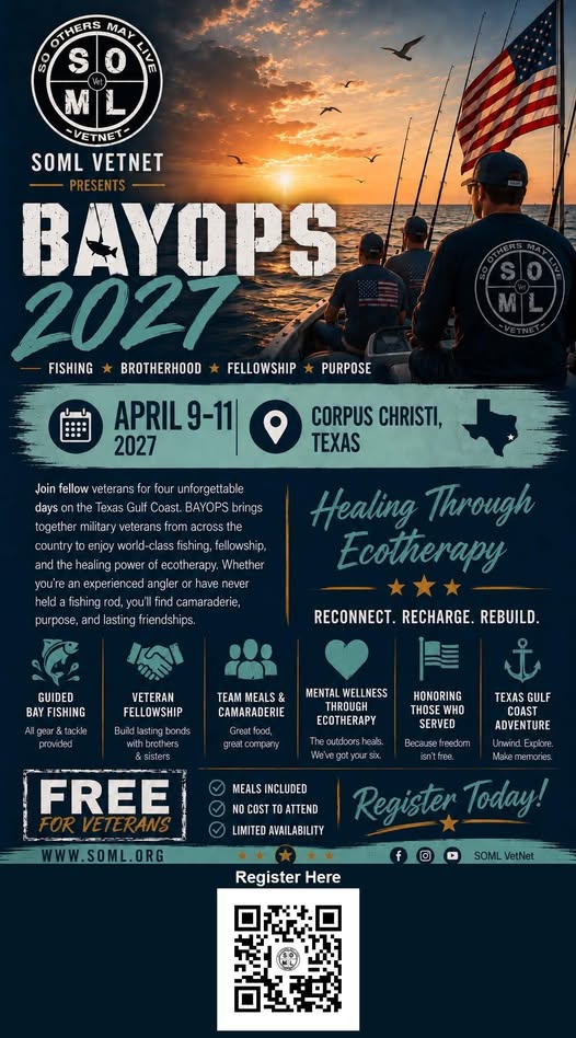 Flyer for BAYOPS 2027 — Veteran Bay Fishing and Ecotherapy Retreat