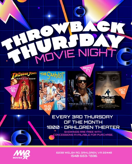 Flyer for Throwback Thursday Movie Night — Dahlgren Theater
