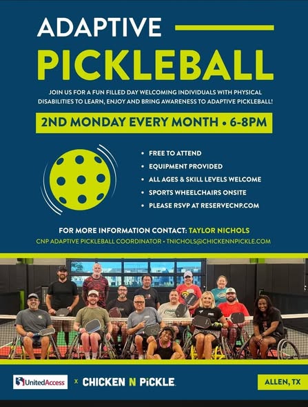 Flyer for Adaptive Pickleball — Chicken N Pickle Allen