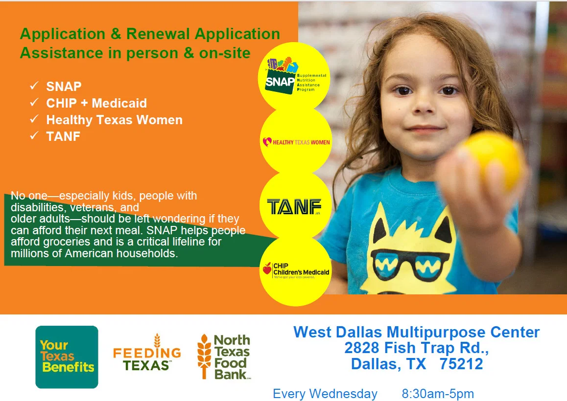 Flyer for West Dallas SNAP Application and Renewal Assistance