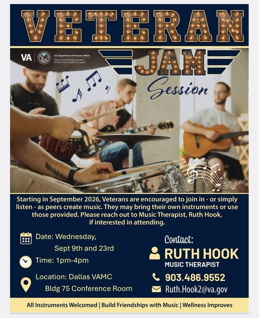 Flyer for Veteran Jam Session - Dallas VA Medical Center