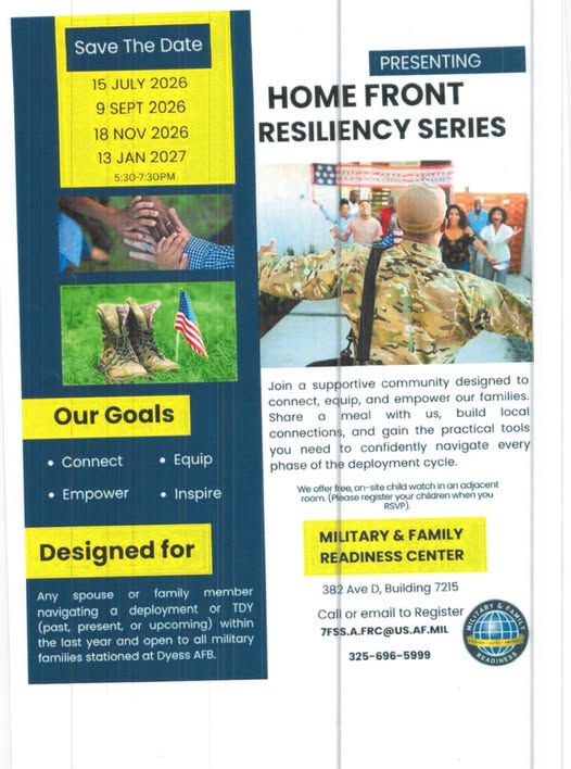 Flyer for Home Front Resiliency Series — Dyess AFB (January 13)