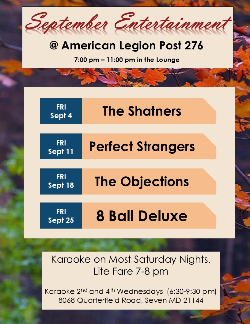 Flyer for Karaoke Night in the Lounge — Post 276
