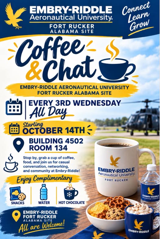 Flyer for Coffee and Chat — Embry-Riddle Aeronautical University, Fort Rucker
