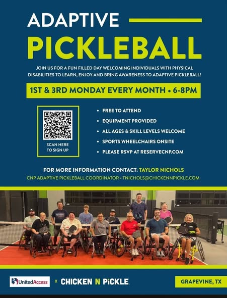 Flyer for Adaptive Pickleball — Chicken N Pickle Grapevine