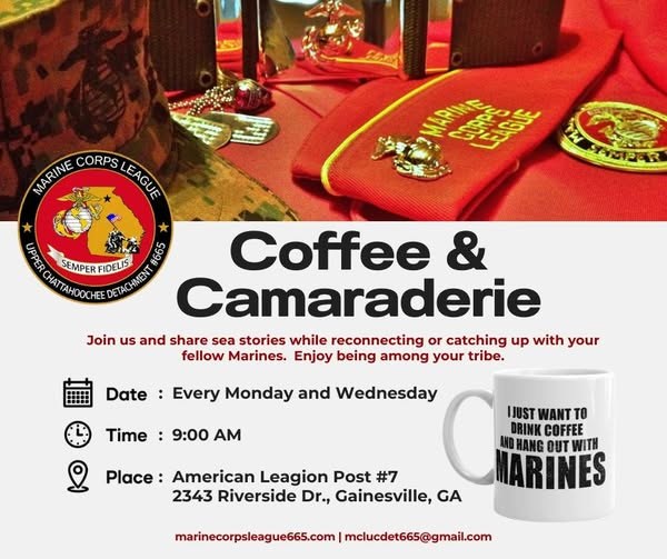 Flyer for Coffee & Camaraderie — Marine Corps League Detachment 665