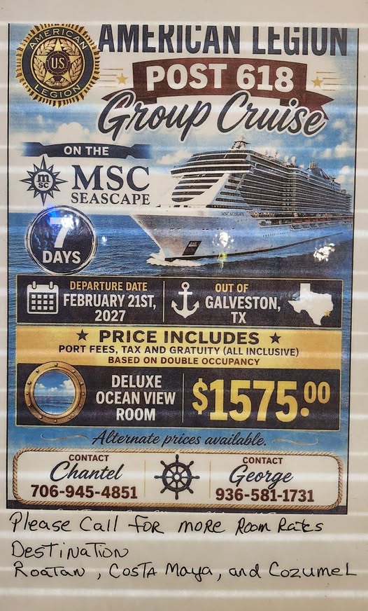 Flyer for American Legion Post 618 Group Cruise — MSC Seascape out of Galveston