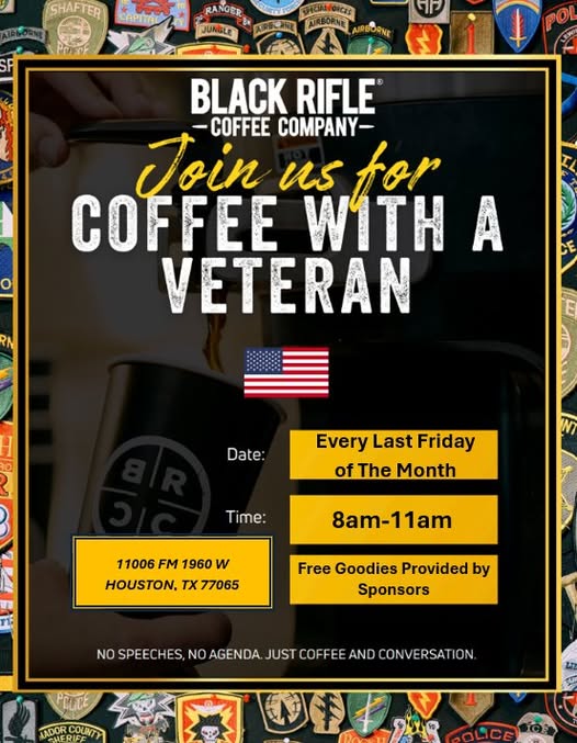 Flyer for Coffee with a Veteran — Black Rifle Coffee Company (Last Friday)