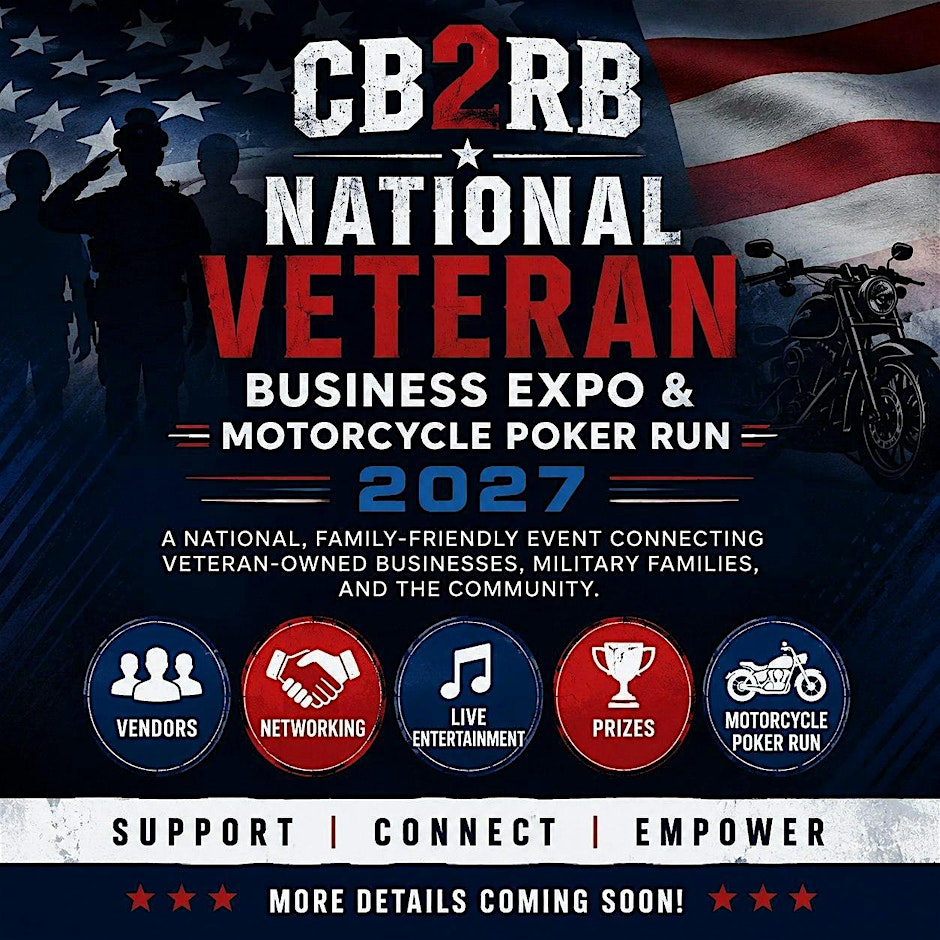 Flyer for CB2RB National Veteran Business Expo & Motorcycle Poker Run (2027)