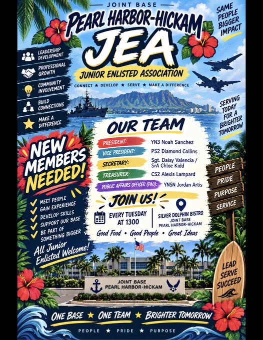 Flyer for Junior Enlisted Association Weekly Meeting — Joint Base Pearl Harbor-Hickam