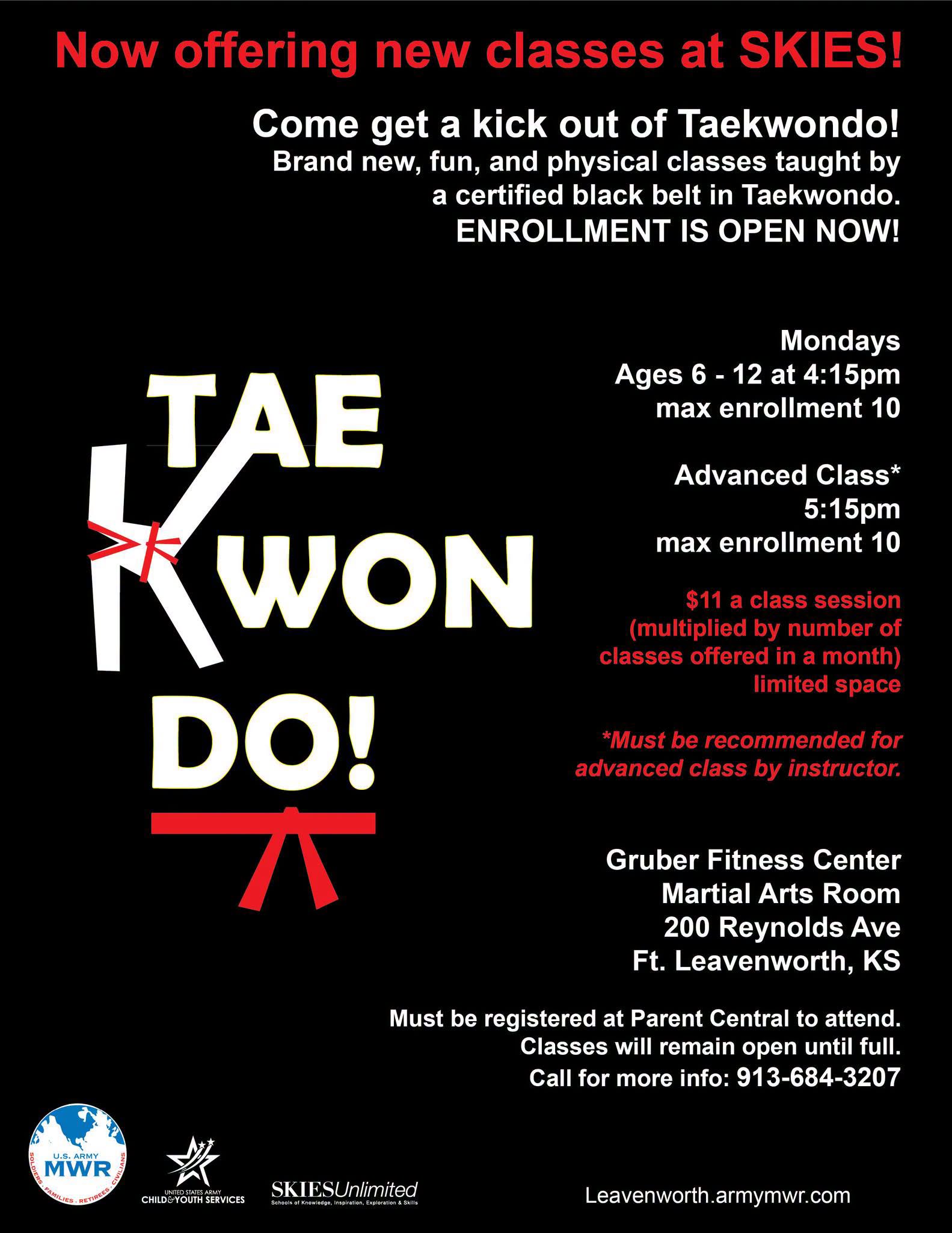 Flyer for Taekwondo at SKIES Unlimited — Fort Leavenworth