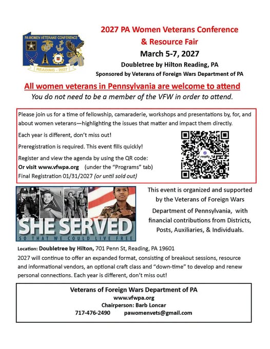 Flyer for 2027 PA Women Veterans Conference and Resource Fair