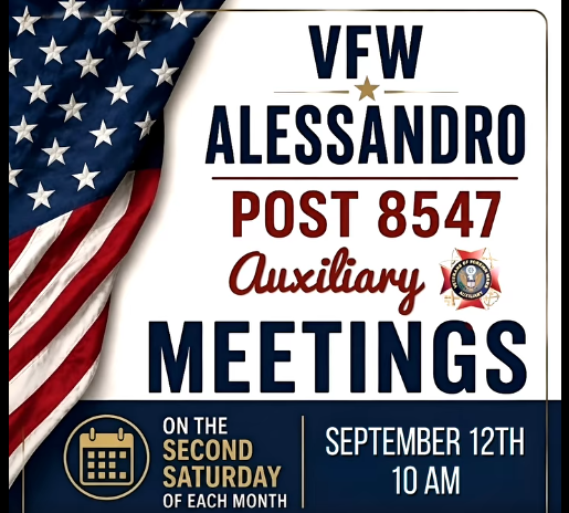 Flyer for VFW Alessandro Post 8547 Auxiliary Meeting
