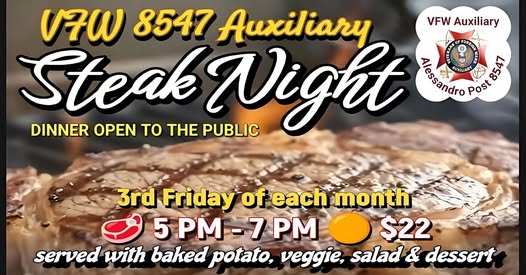 Flyer for VFW 8547 Auxiliary Steak Night
