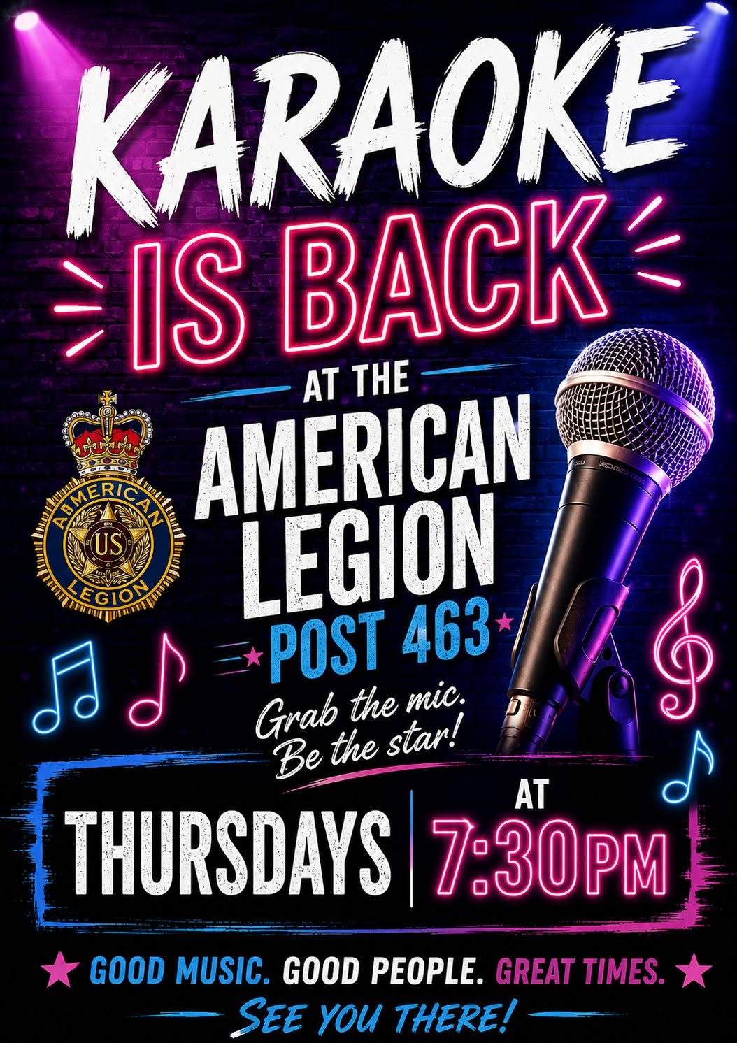 Flyer for Karaoke Night at American Legion Post 463