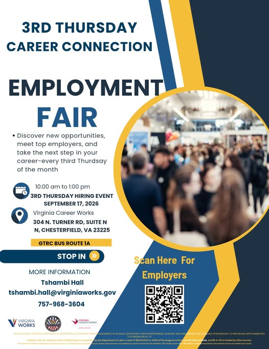 Flyer for 3rd Thursday Career Connection Employment Fair - Chesterfield