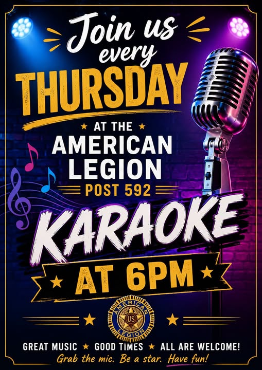 Flyer for Thursday Karaoke — American Legion Post 592