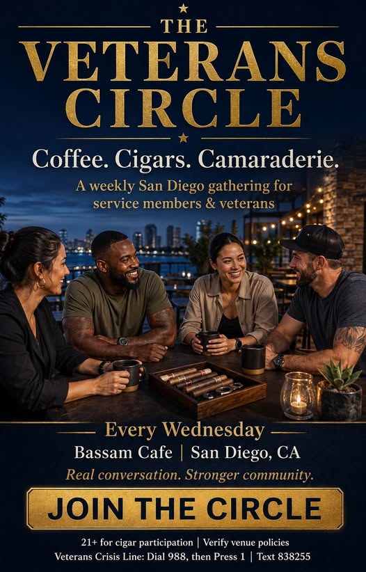 Flyer for The Veterans Circle — Coffee, Cigars, Camaraderie