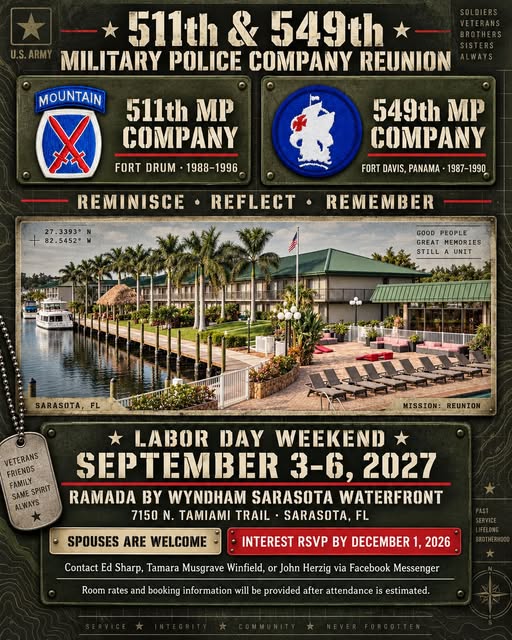Flyer for 511th & 549th Military Police Company Reunion