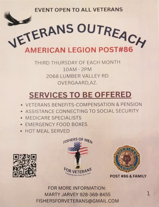 Flyer for Veterans Outreach — American Legion Post 86, Overgaard