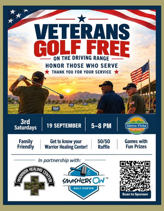 Flyer for Veterans Golf Free — Sierra Vista Golf Center Driving Range