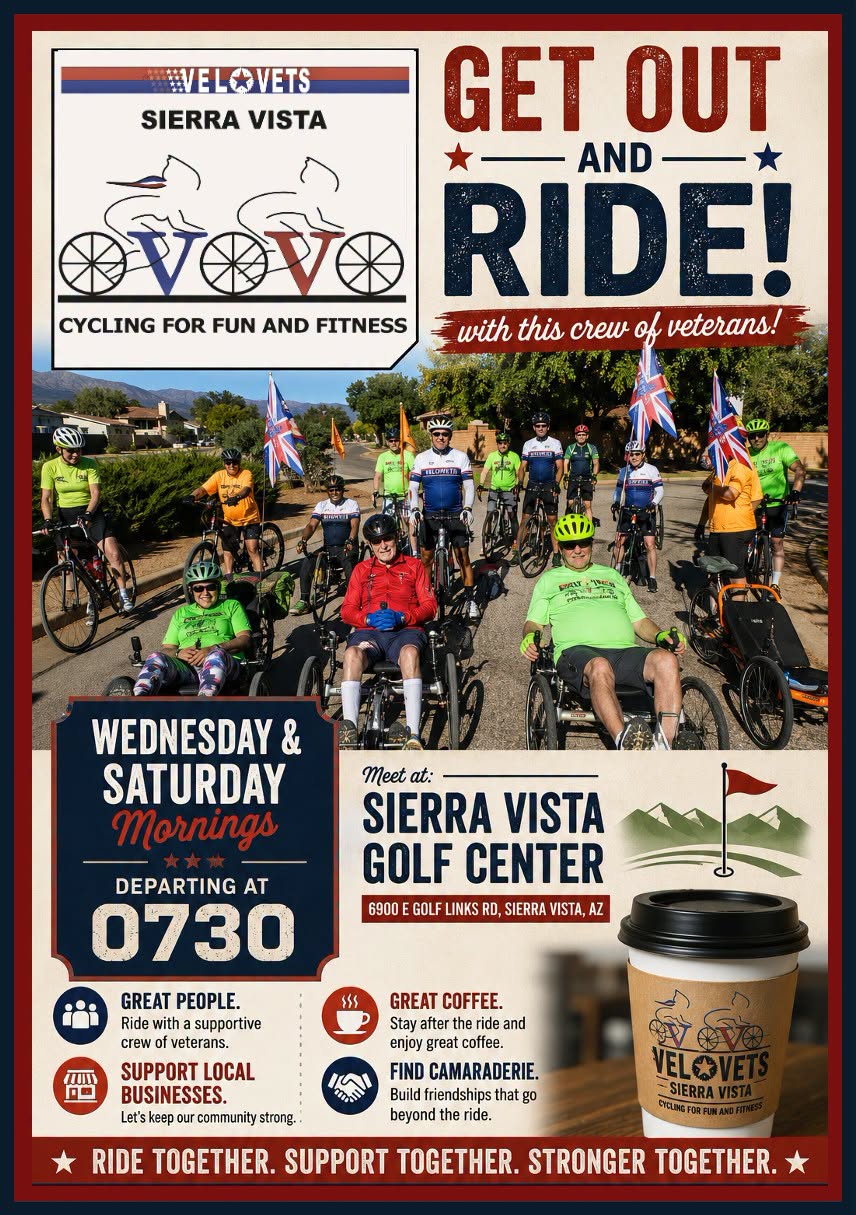 Flyer for VeloVets Sierra Vista Group Ride (Saturday)
