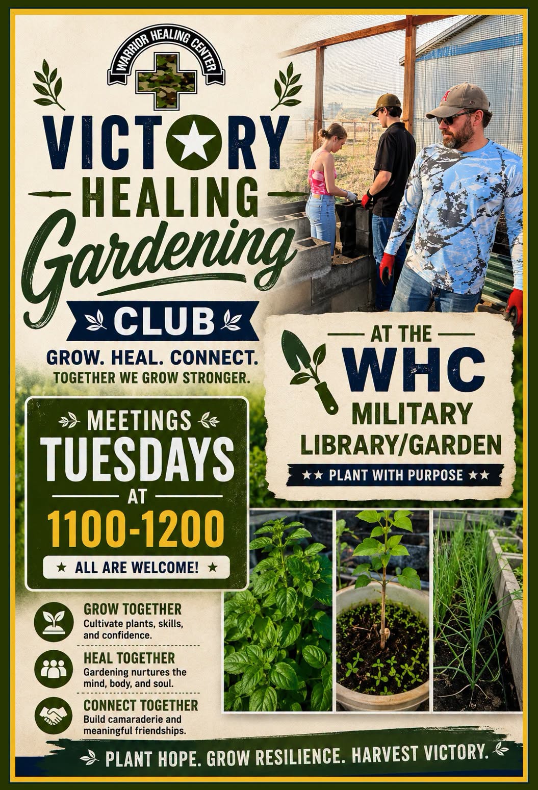 Flyer for Victory Healing Gardening Club
