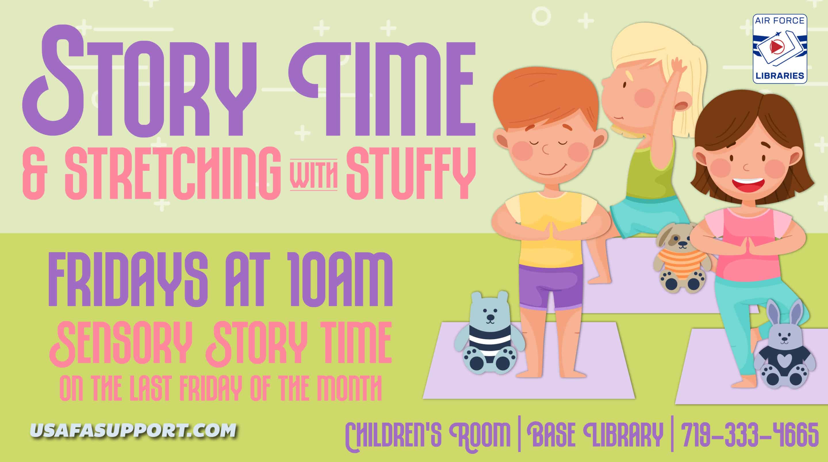 Flyer for Story Time and Stretching with Stuffy