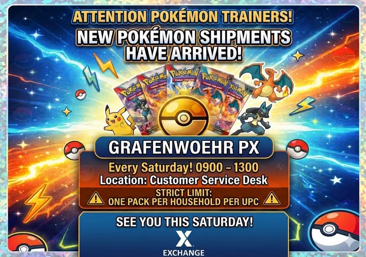 Flyer for Pokémon Trading Card Restock — Grafenwoehr PX
