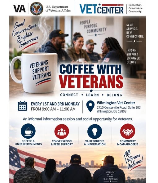 Flyer for Coffee with Veterans - Wilmington Vet Center