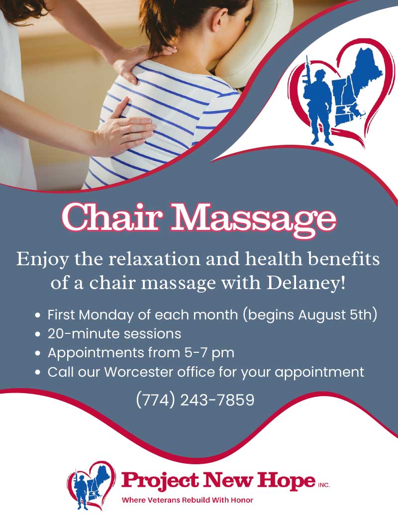 Flyer for Chair Massage with Delaney — Project New Hope (Worcester)