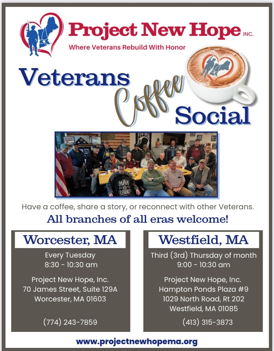 Flyer for Veterans Coffee Social — Project New Hope (Worcester)